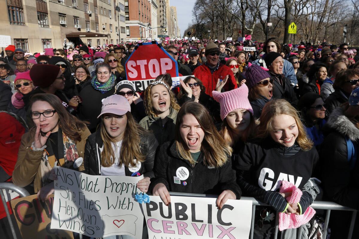 Tens of thousands of people gather in New York's Central Park on Saturday, Jan. 20, 2018, for the Women's March.