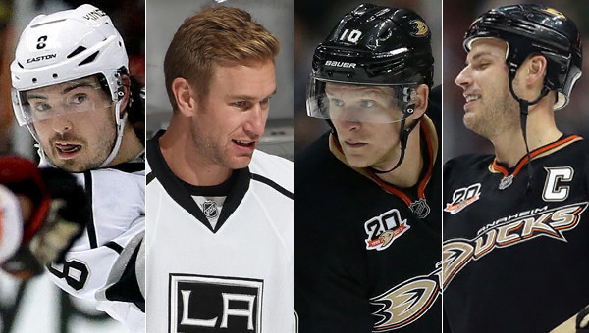Kings teammates (from left to right) Drew Doughty and Jeff Carter will be representing Canada alongside Ducks teammates Corey Perry and Ryan Getzlaf at the 2014 Winter Olympic Games in Sochi, Russia.