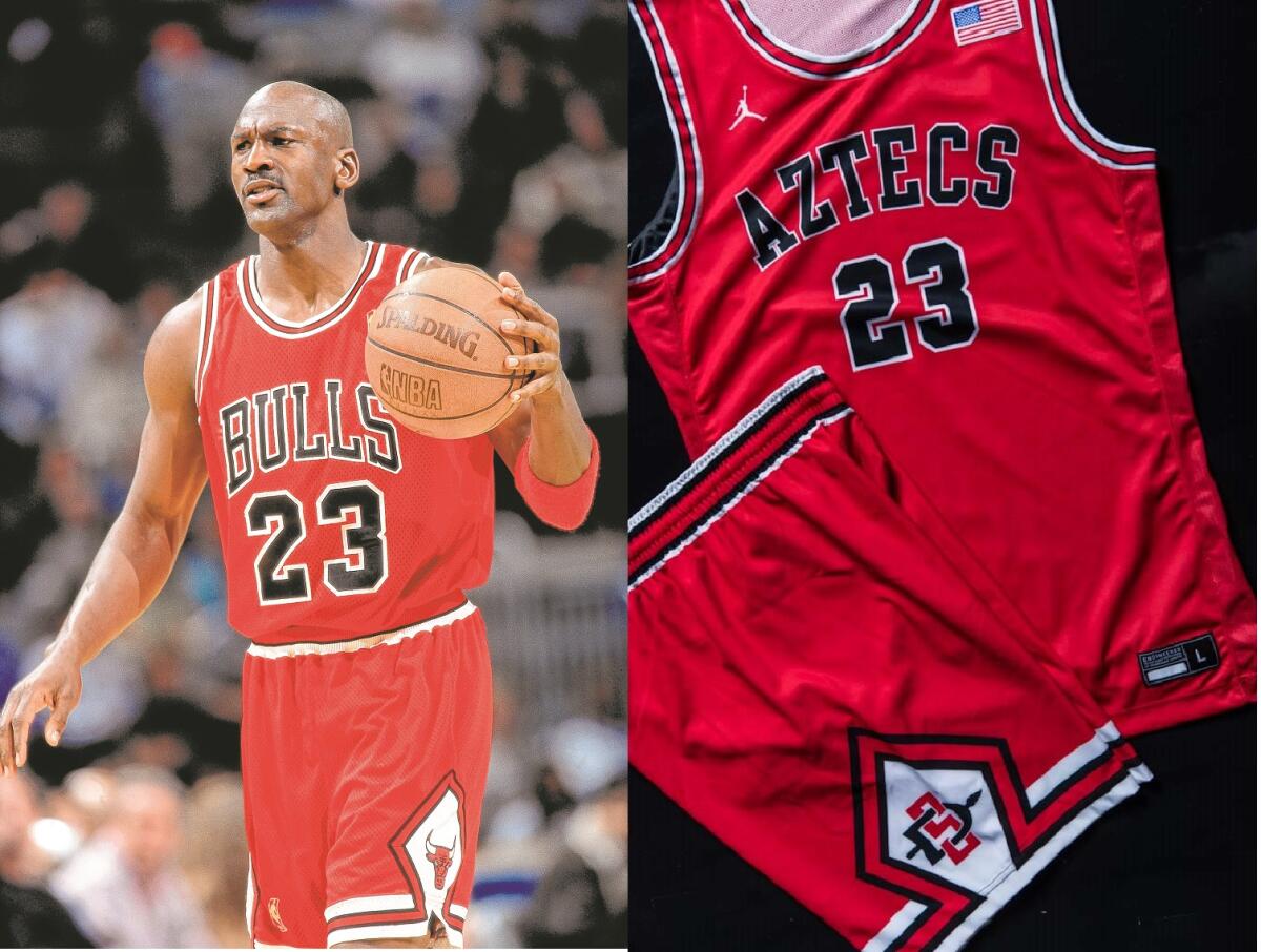 The retro uniforms that SDSU will wear Sunday against San Jose State are modeled after the iconic design of the Michael Jordan-era Chicago Bulls.