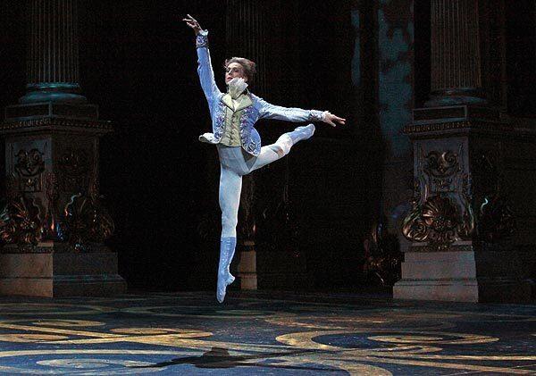 At a dress rehearsal on the Bolshoi's restored stage, David Hallberg flies into position as he portrays the prince in "The Sleeping Beauty."