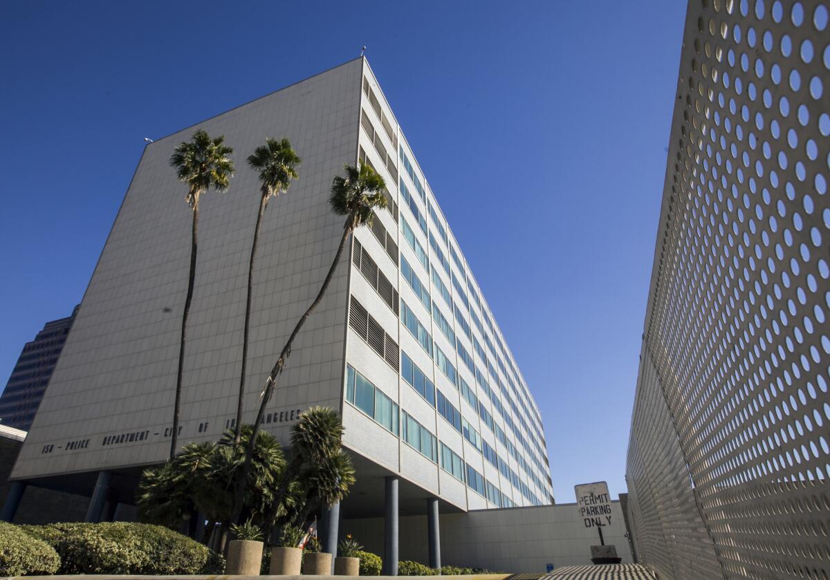 The Parker Center, the iconic building that housed Los Angeles police operations for nearly 60 years, before an official ceremony closing its doors on Jan. 15, 2013.