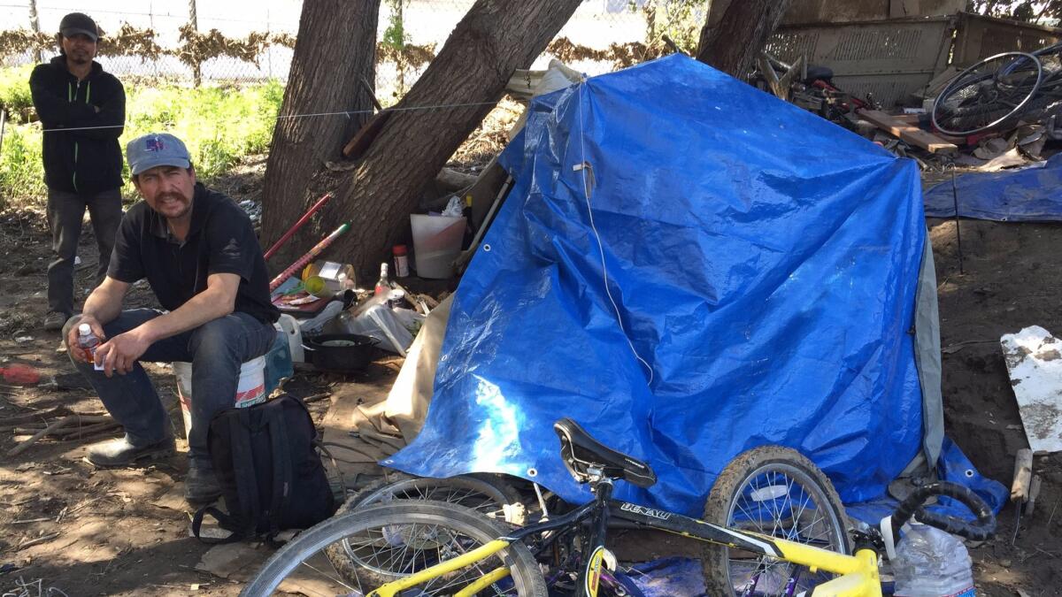Jose Sosa, a homeless day laborer, was driven off the banks of Coyote Creek by the flood, but he came back after the river receded. He is thinking about trying to rent a room.