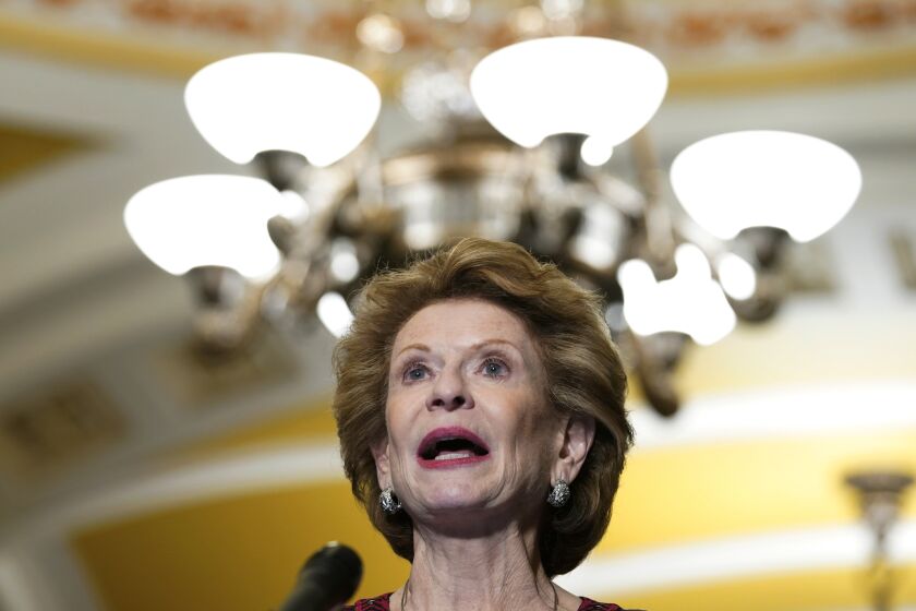 Sen. Debbie Stabenow, D-Mich., speaks during a news conference with members of Senate Democratic leadership, Tuesday, Dec. 6, 2022, on Capitol Hill in Washington. (AP Photo/Mariam Zuhaib)