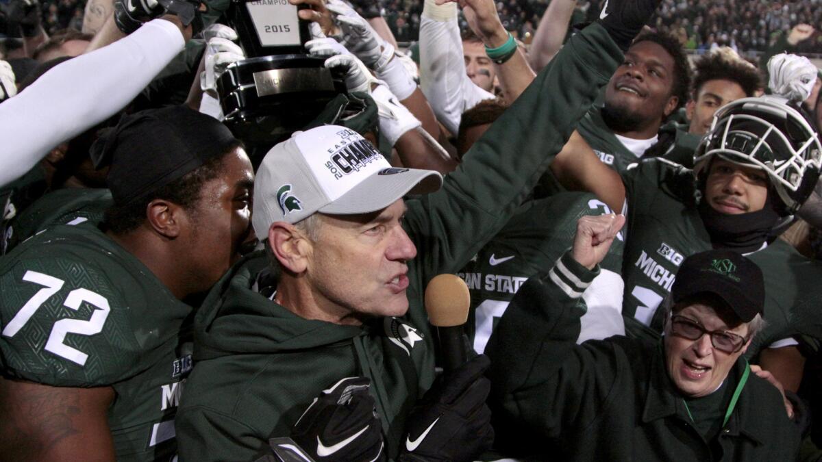 Coach Mark Dantonio and fifth-ranked Michigan State can play their way into the College Football Playoff with a win over No. 4 Iowa in the Big Ten championship game on Saturday.