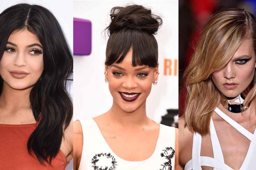 From left: Kylie Jenner, Rihanna, and Karlie Kloss model '90s makeup looks.