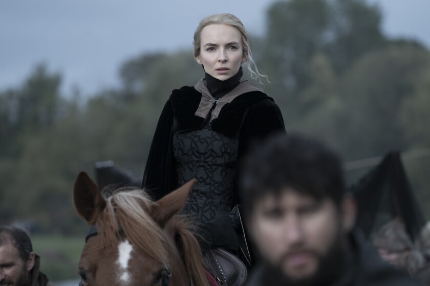 Jodie Comer zu Pferd als Marguerite de Carrouges in "Das letzte Duell."