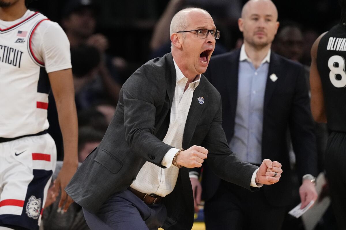 Connecticut coach Dan Hurley reacts during a Big East quarterfinal game against Xavier on March 14.
