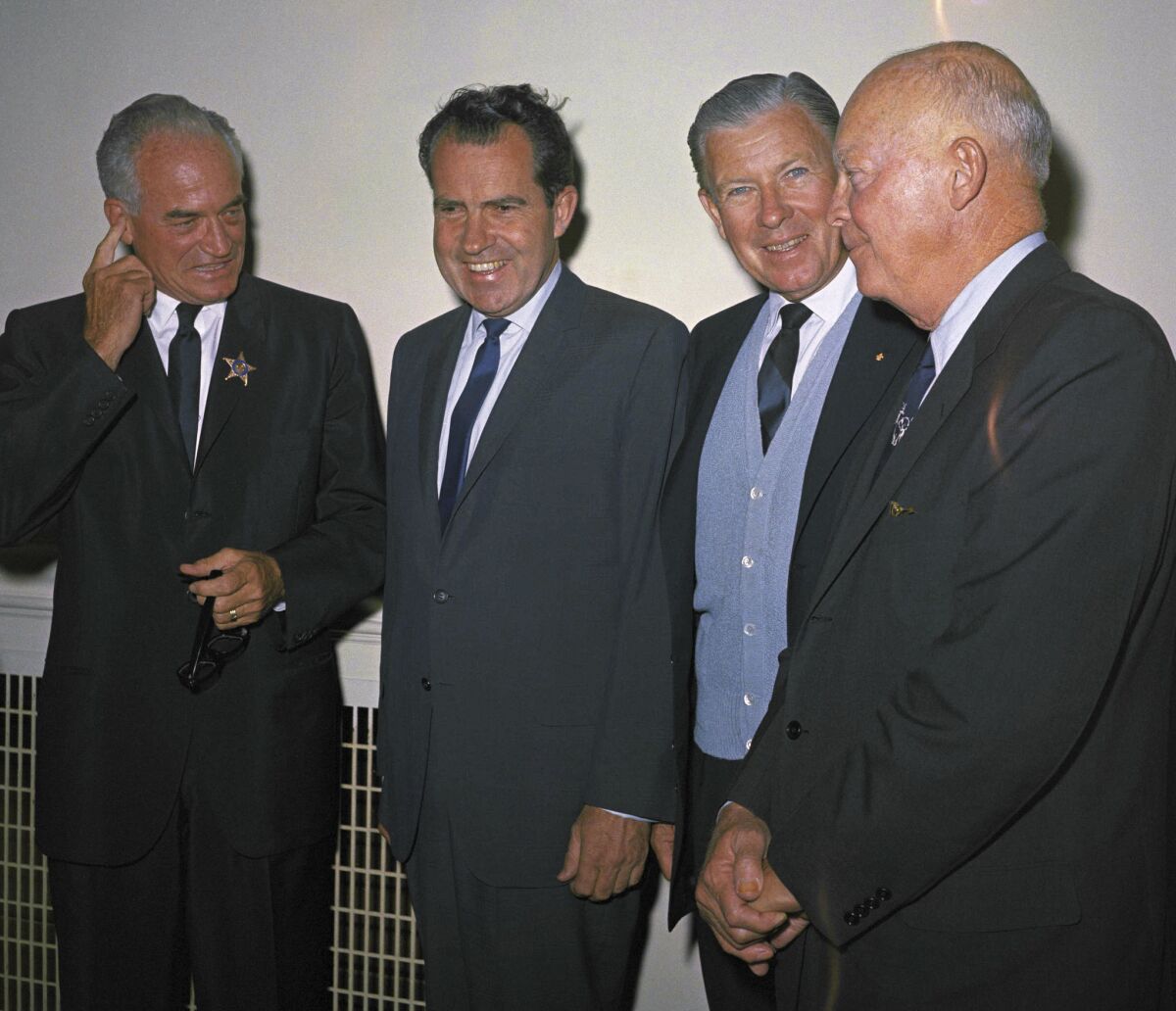 Left to Right: Sen. Barry Goldwater; President Richard Nixon, vice president; George Murphy and Dwight D. Eisenhower, former president at a luncheon at the Mark Hopkins Hotel in San Francisco on July 14, 1964.