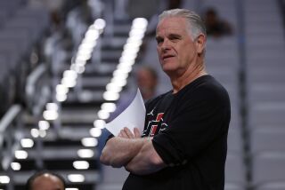 FORT WORTH, TX - MARCH 16: San Diego State basketball coach Brian Dutcher looks on during practice before the Aztecs' first round game in the NCAA tournament at Dickies Arena in Fort Worth on Wednesday, March 16, 2022. (K.C. Alfred / The San Diego Union-Tribune)