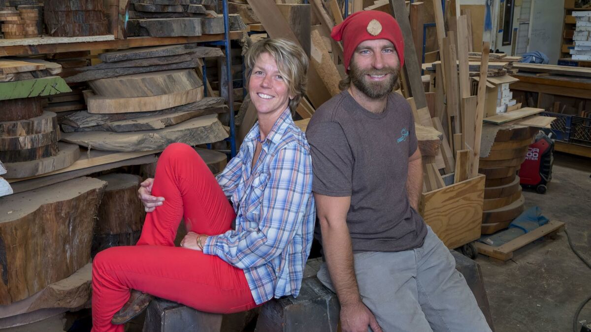 Jessica Van Arsdale and Dan Herbst at their Urban Timber workshop in Chula Vista.