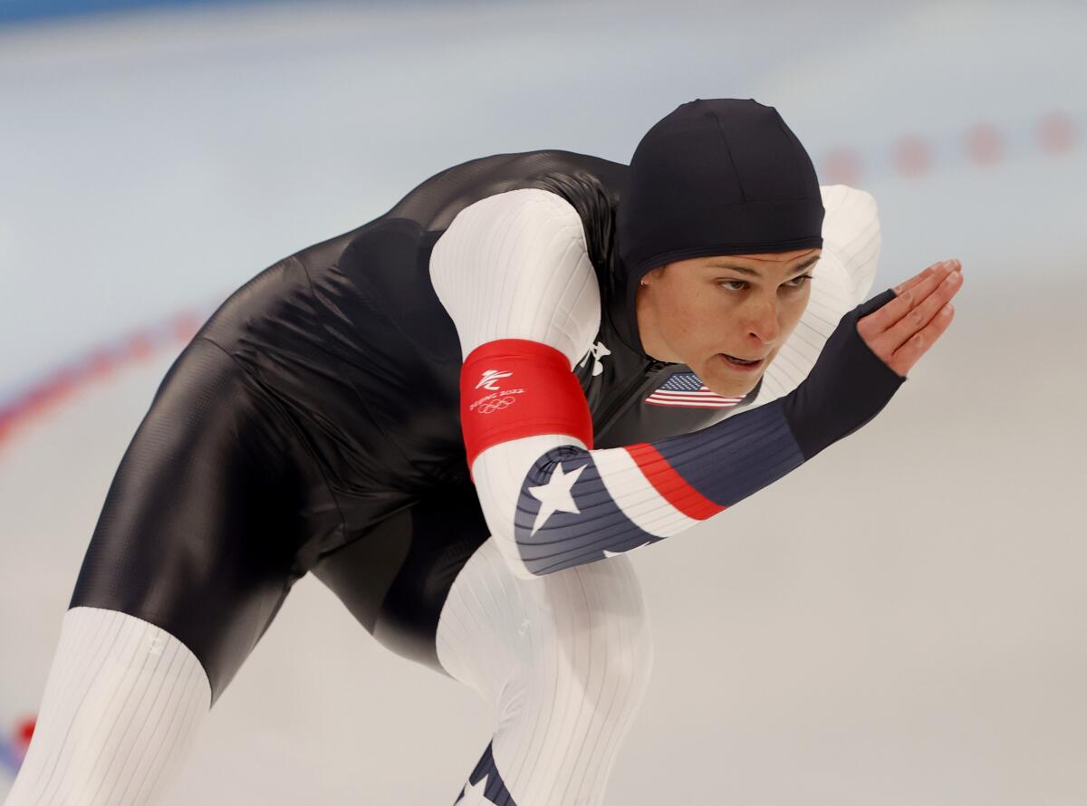 U.S. speed skater Brittany Bowe skates during the women's 500 meters.