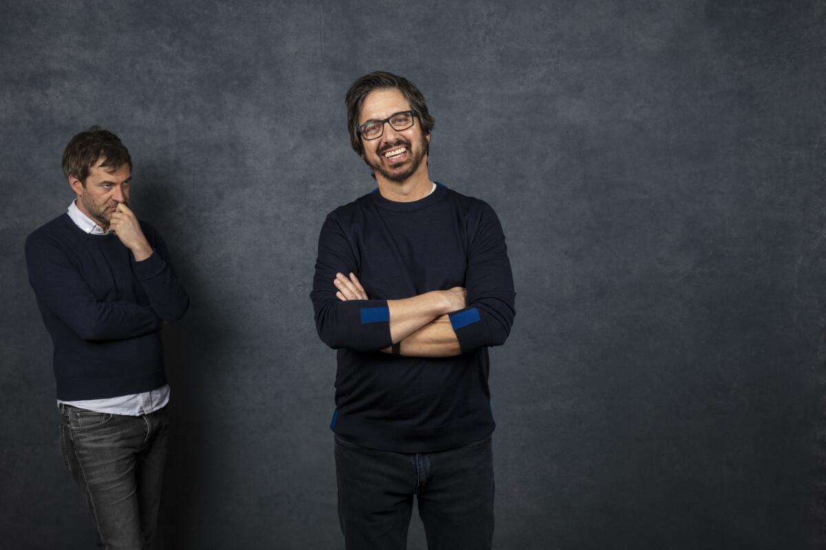 Actor-writer Mark Duplass and actor Ray Romano, from the film, "Paddleton," at the L.A. Times Photo and Video Studio at the 2019 Sundance Film Festival, in Park City, Utah