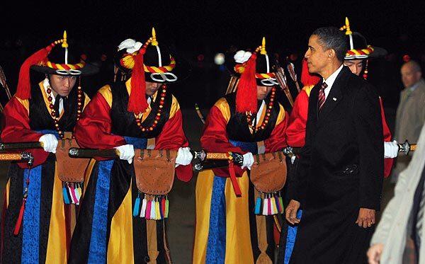 President Obama arrives at Osan Air Base in South Korea on the last leg of his Asian tour.