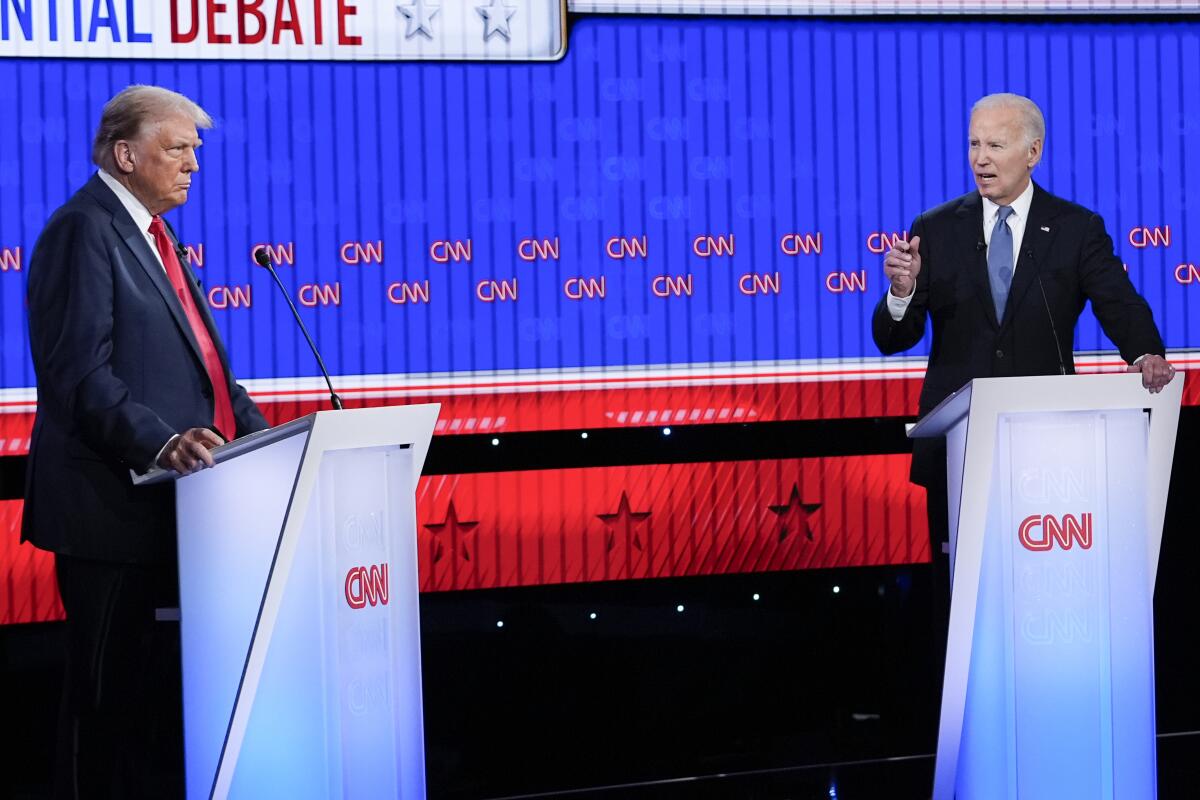 Former President Trump, left, and President Biden during Thursday's debate 