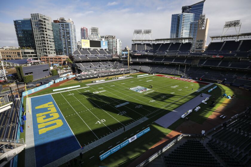SAN DIEGO, CA - DECEMBER 28: The Holiday Bowl was cancelled hours before kick-off at Petco Park because UCLA had a number of positive COVID-19 cases on the team on Tuesday, Dec. 28, 2021 in San Diego, CA. (K.C. Alfred / The San Diego Union-Tribune)