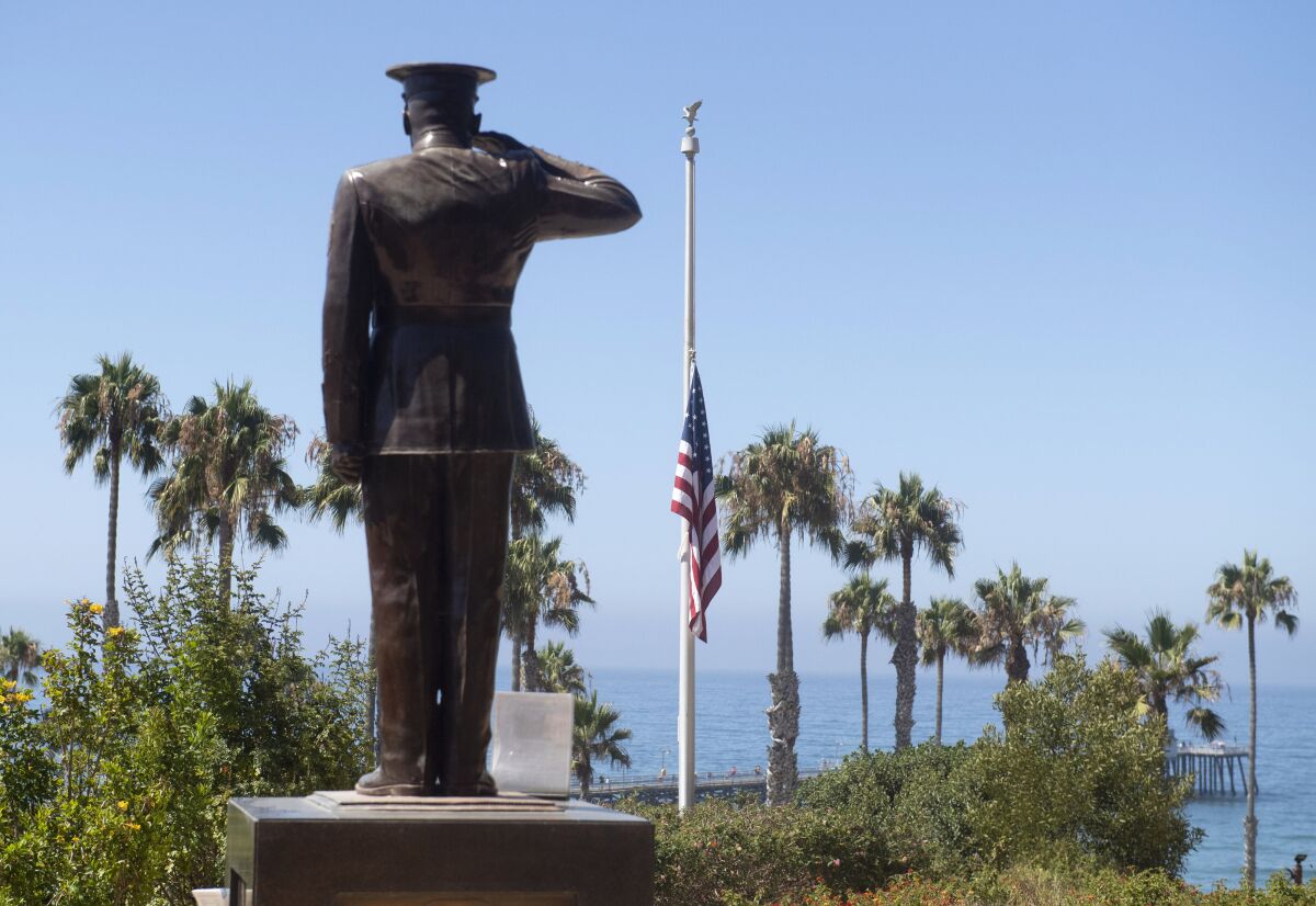 The U.S. flag was lowered to half-staff at Park Semper Fi in San Clemente on Friday