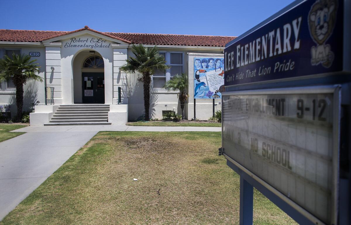 For more than a century, Robert E. Lee Elementary School in Long Beach, bearing the name of the Confederate general, has avoided scrutiny over its name. But a bill passed by the California Legislature on Tuesday would require the school to change its name.