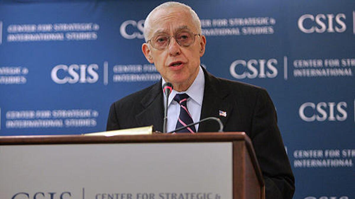 U.S. Attorney General Mike Mukasey speaks at the Center for Strategic and International Studies in Washington, DC on April 23, 2008. Mukasey spoke on on combating the growing threat of international organized crime.