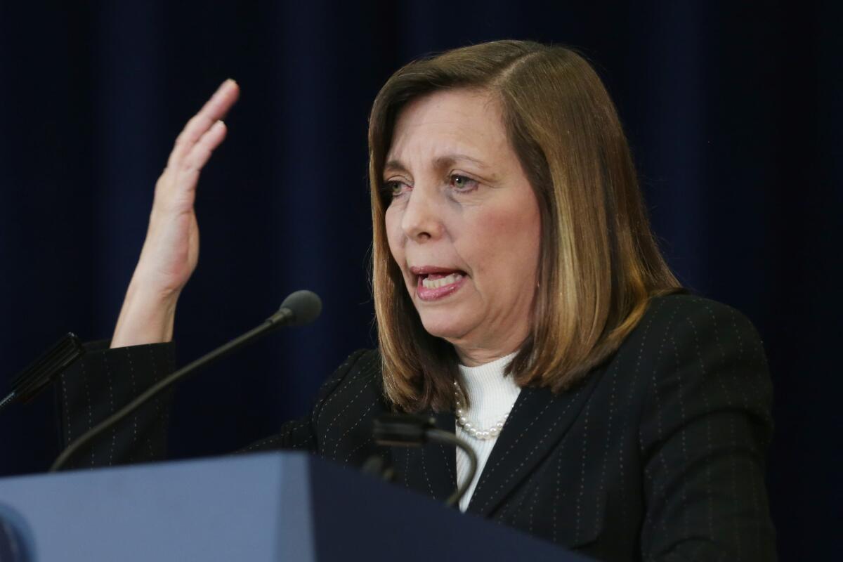 Josefina Vidal, head of the Cuban Foreign Ministry's North American section, answers questions during a news conference in Washington on Feb. 27.