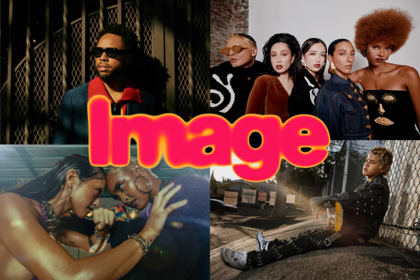 grid of four fashion photos behind red lettering that reads “Image”