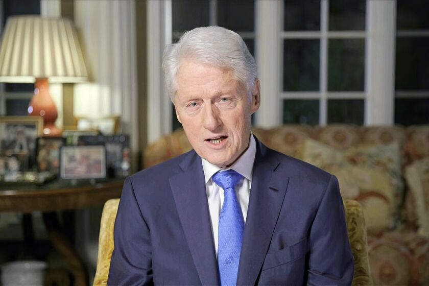 In this image from video, former President Bill Clinton speaks during the second night of the Democratic National Convention on Tuesday, Aug. 18, 2020. (Democratic National Convention via AP)