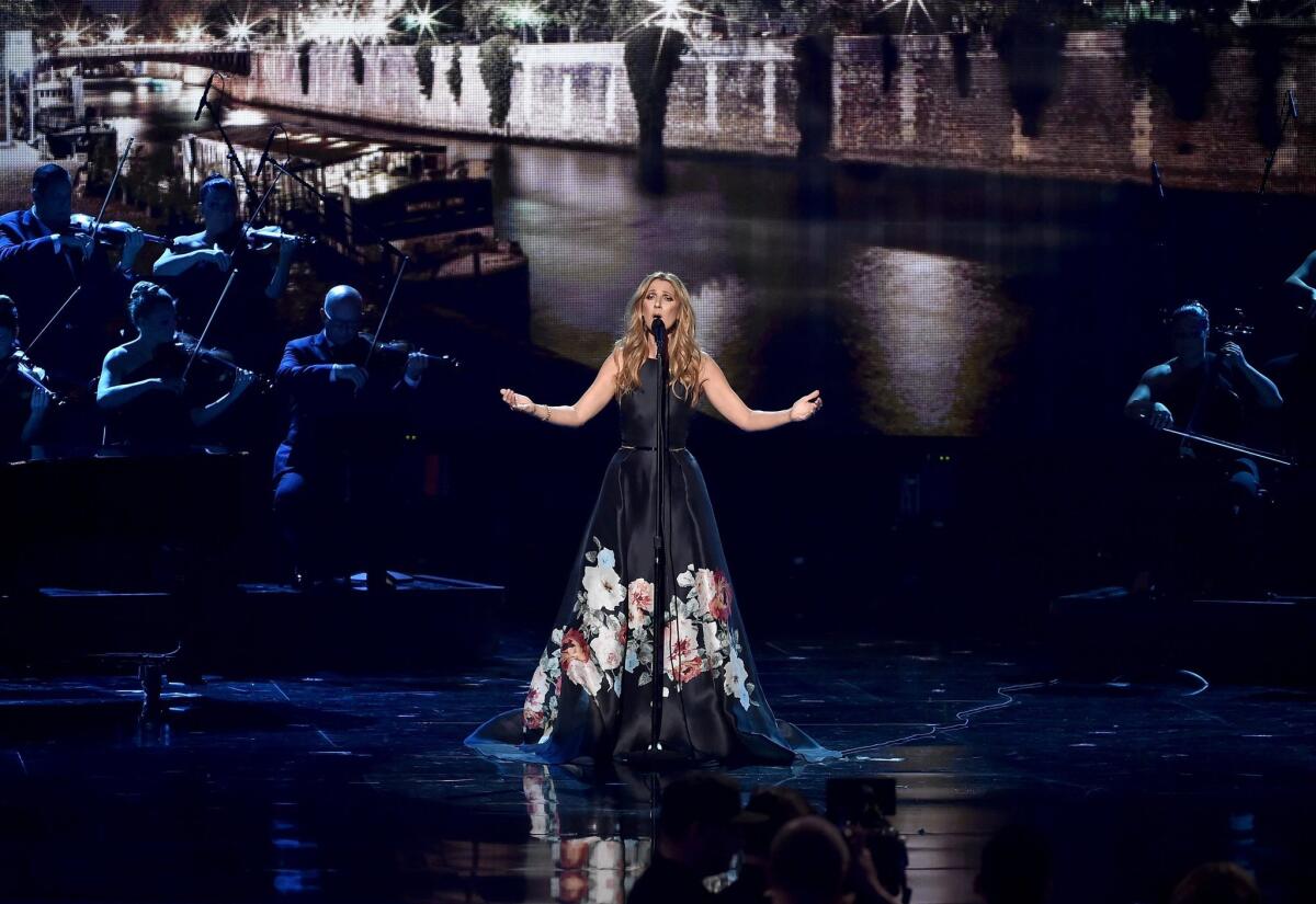 Celine Dion performs at the 2015 American Music Awards at the Microsoft Theater in Los Angeles.