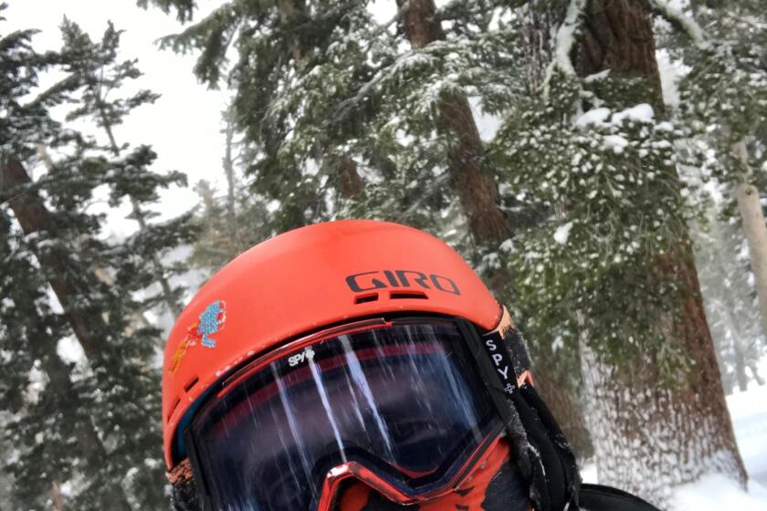 selfie of Mark Z. Barabak. He writes a column about; Riding with a 76-year-old snowboarder was humbling. But also inspiring