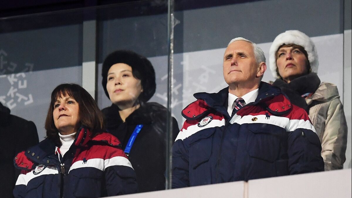 Vice President Mike Pence was seated close to Kim Yo Jong, second from left.