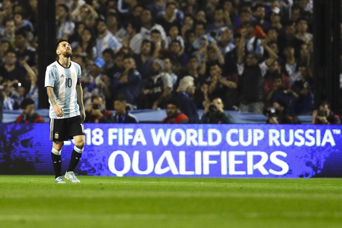 El jugador de Argentina, Lionel Messi, tras el 0-0 con Perú, en Buenos Aires.