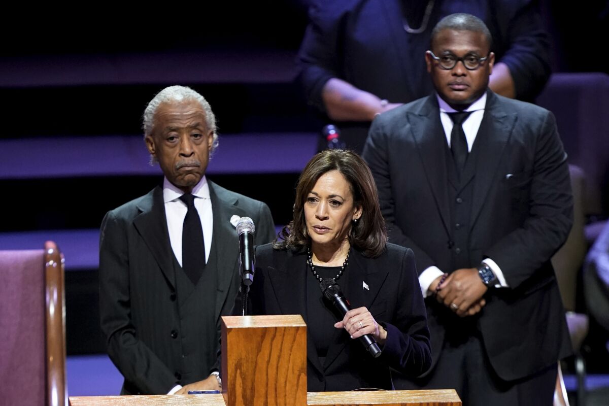 Vice President Kamala Harris speaks during the funeral service for Tyre Nichols.