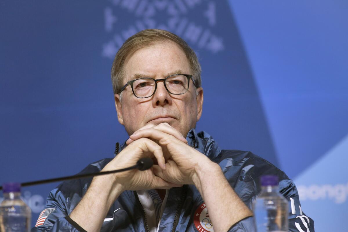 Larry Probst, chairman of the USOC, at a news conference at the 2018 Winter Olympics.