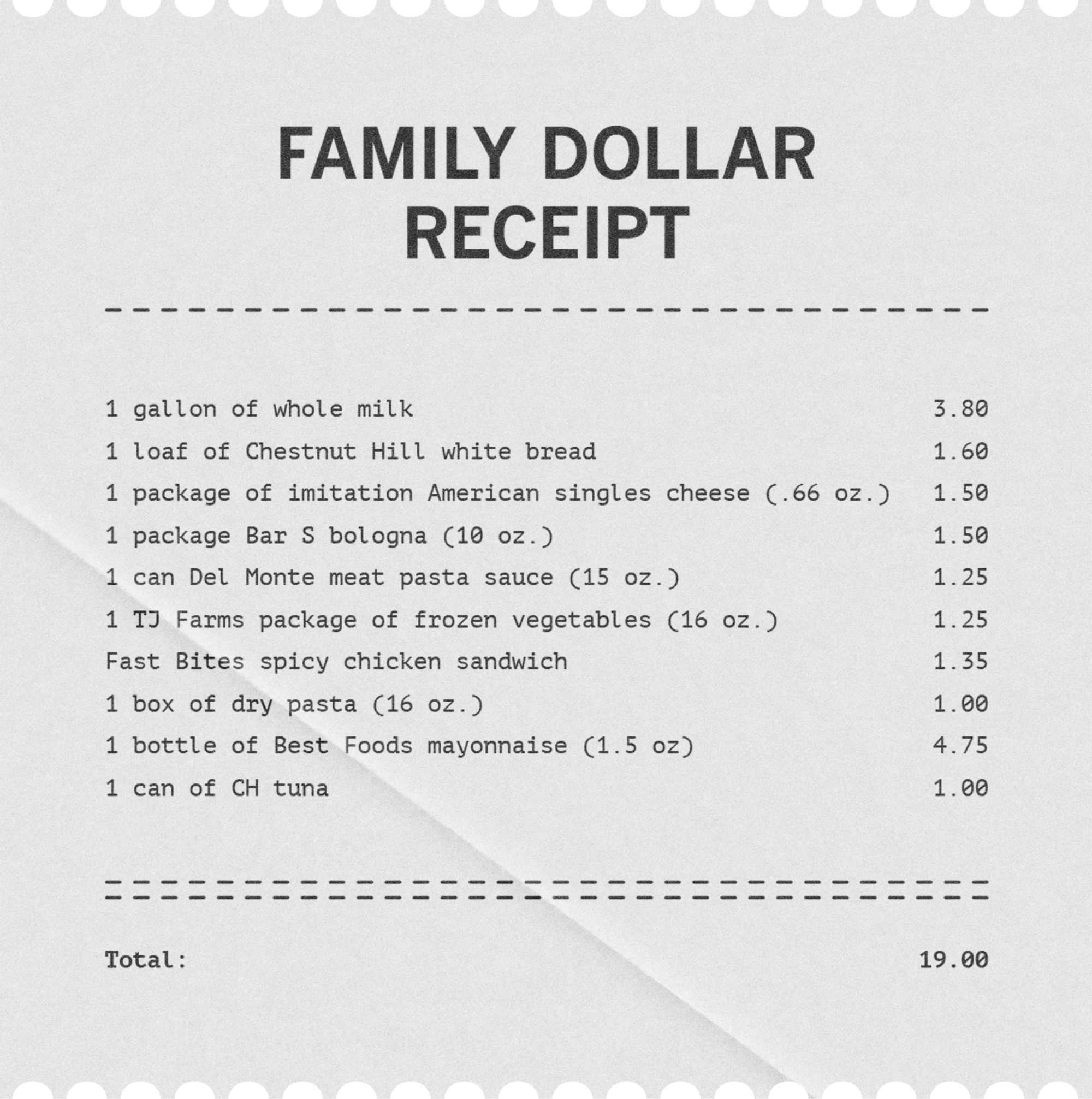 Family Dollar receipt