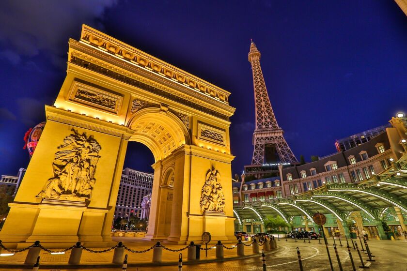 Paris Las Vegas, with its replicas of the Arc de Triomphe and the Eiffel Tower.