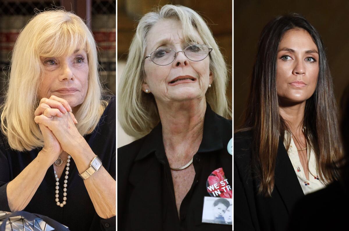 From left; Former television executive Phyllis Golden-Gottlieb; Bill Cosby accuser Victoria Valentino; and actress Dominique Huett.