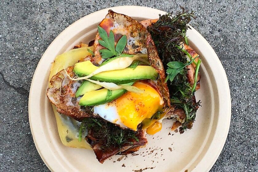 Wes Avila's duck egg and mortadella torta at Guerrilla Tacos. Hold the egg, please; not every dish needs one on top | Great dishes that taste better with an egg on top