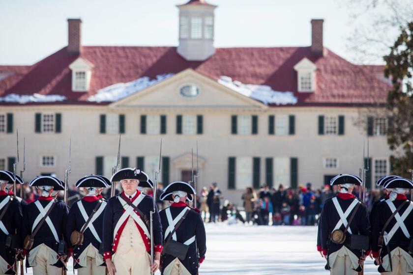 MOUNT VERNON, VA - FEBRUARY 17: Members of the U.S. Army 3rd Infantry Regiment (The Old Guard) line up in formation during a military exercise exhibition for visitors at George Washington's Mount Vernon Estate, February 17, 2014 in Mount Vernon, Virginia. Monday is President's Day in the United States, where the nation celebrated the presidential birthdays of George Washington and Abraham Lincoln. (Photo by Drew Angerer/Getty Images) ** OUTS - ELSENT, FPG, CM - OUTS * NM, PH, VA if sourced by CT, LA or MoD **