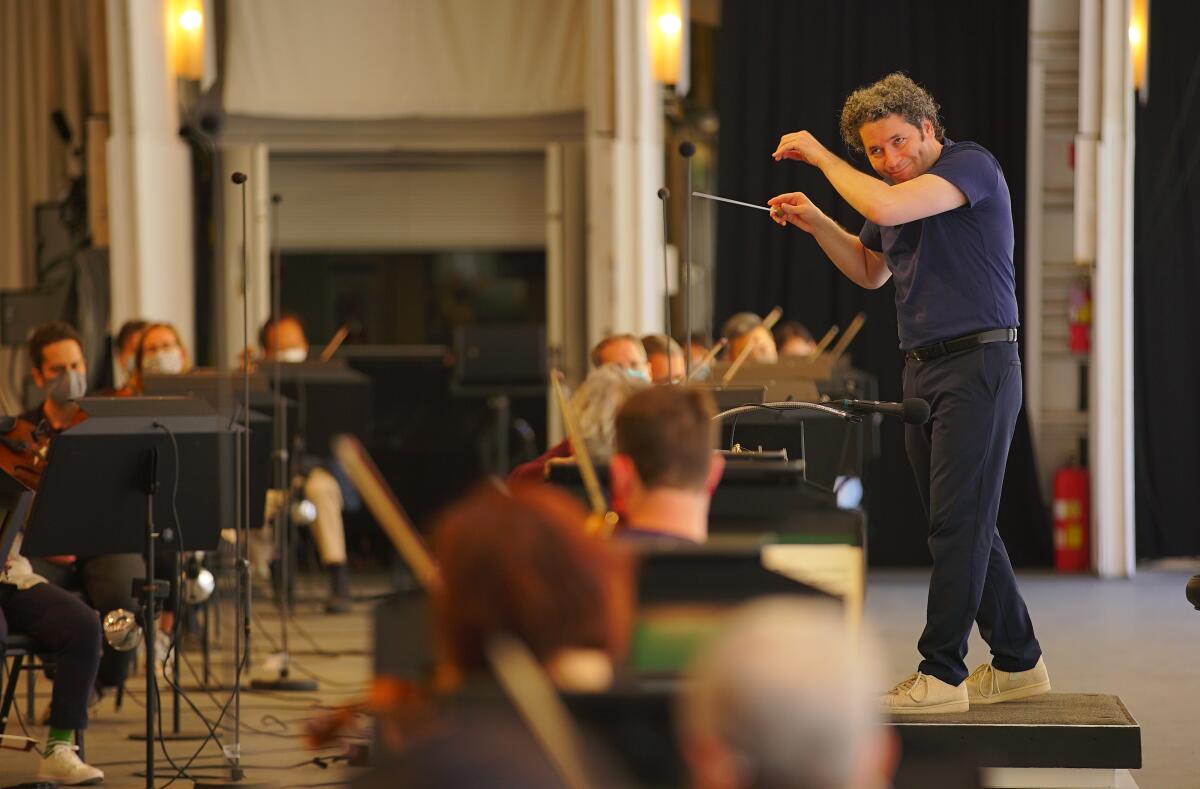 Gustavo Dudamel conducts the L.A. Phil in rehearsal.
