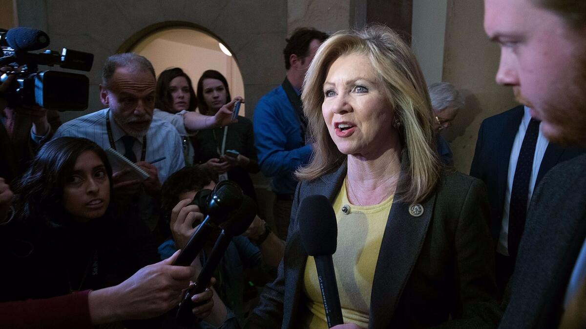 “These broadband privacy rules are unnecessary and are just another example of big government overreach,” said Rep. Marsha Blackburn (R-Tenn.), who sponsored the repeal bill. Above, Blackburn at the U.S. Capitol last week.