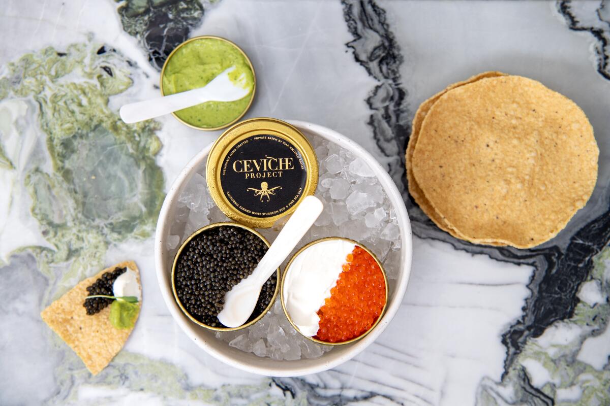 The caviar special with tostadas at Ceviche Project in Silver Lake.