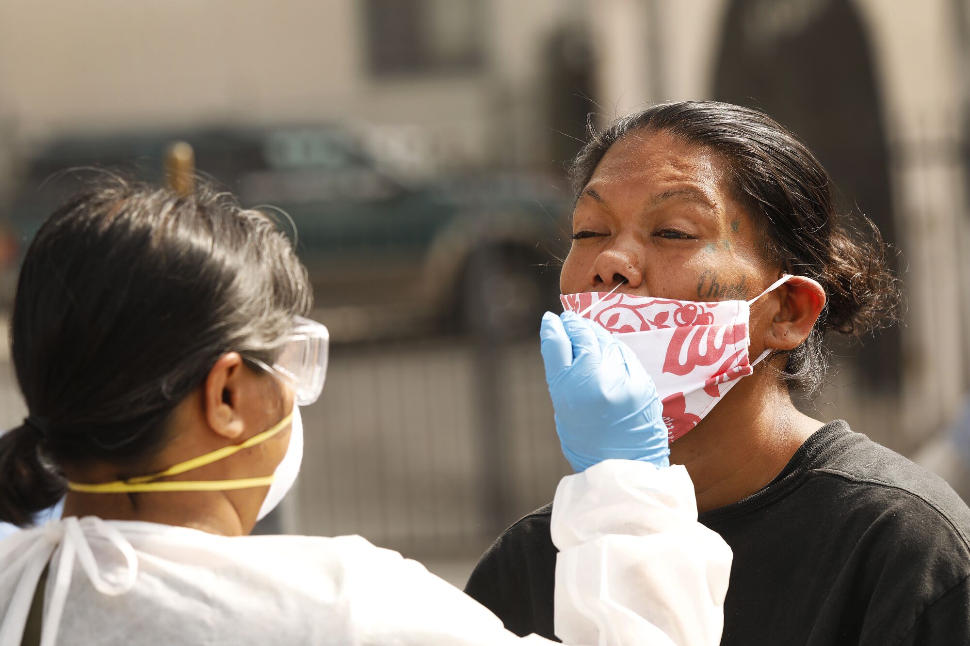 Fatima, who is homeless and living on skid row in downtown Los Angeles, gets tested for the coronavirus