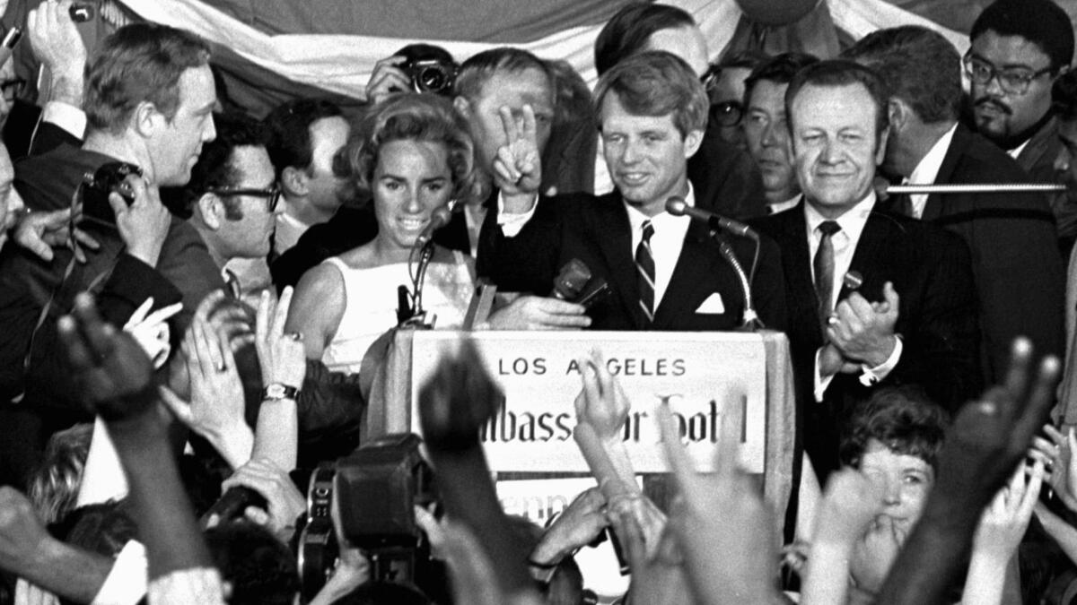 Sen. Robert F. Kennedy speaks his final words to supporters at the Ambassador Hotel in Los Angeles, moments before he was shot on June 5, 1968.