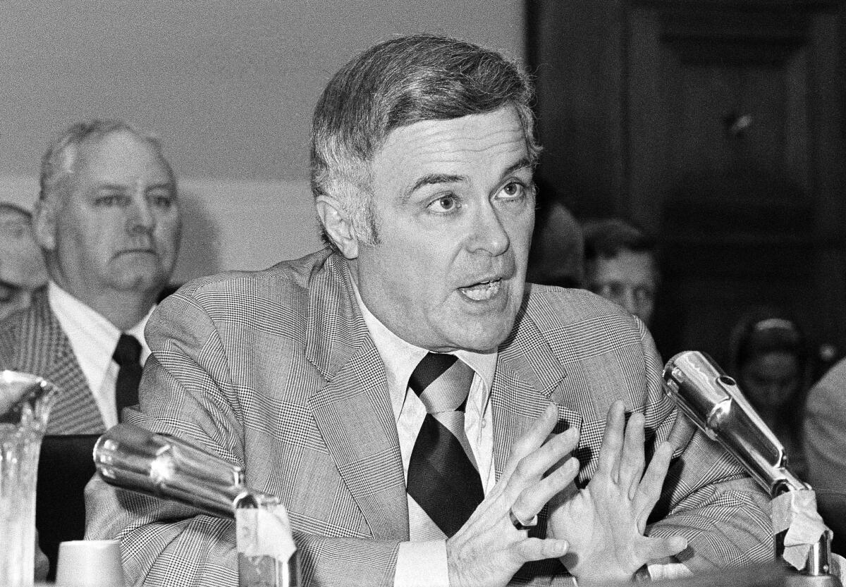 Walter Byers testifies before a House panel on education in Washington on April 2, 1973.