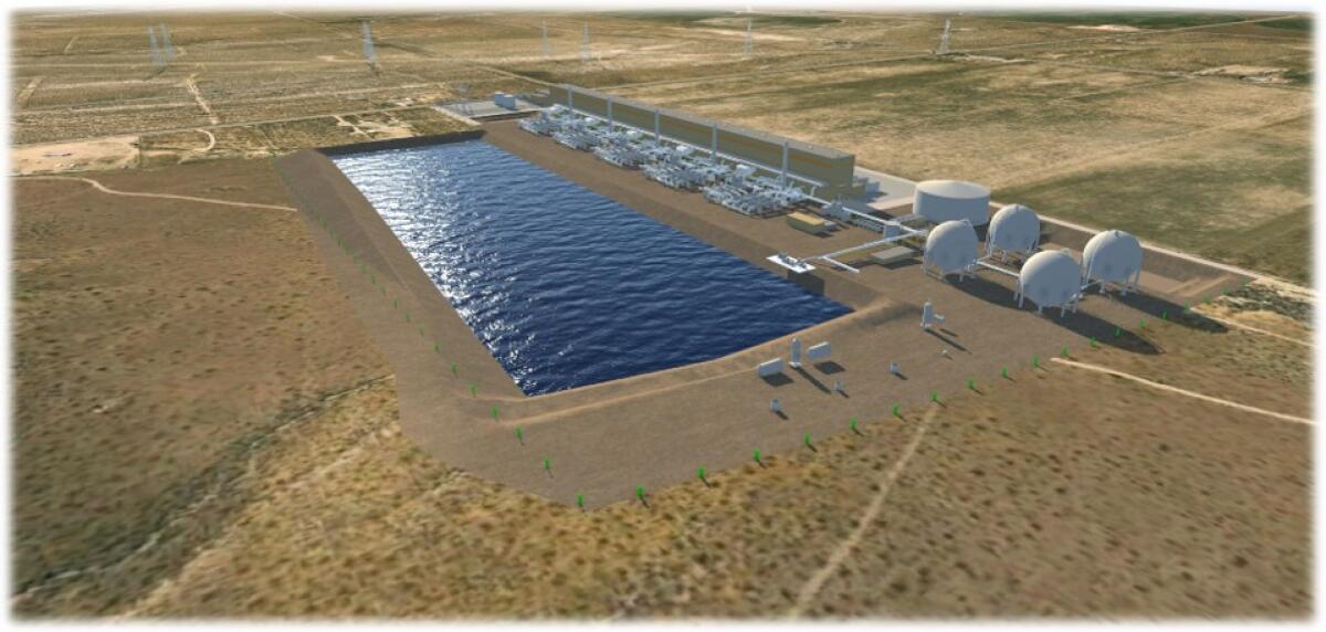 A rendering of surface infrastructure at Hydrostor's planned Willow Rock compressed air storage project in Kern County.