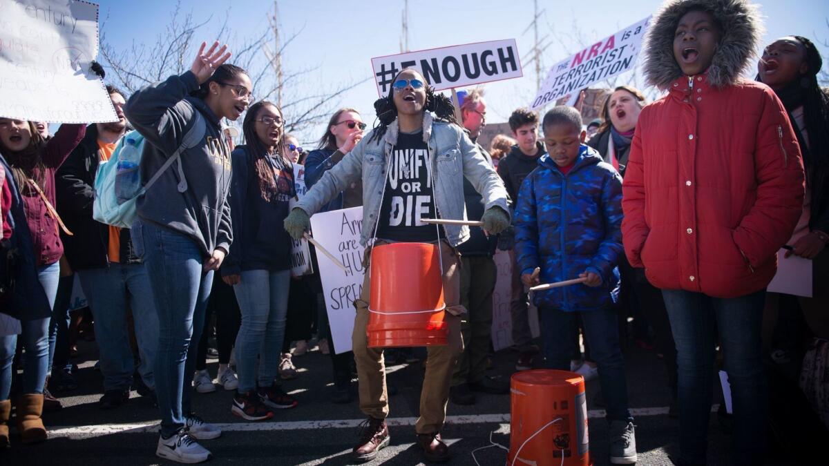 PHILADELPHIA: Students and supporters take part in the March for Our Lives, held in solidarity with the larger march in Washington. D.C., organized by survivors of the February shooting at Marjory Stoneman Douglas High School in Parkland, Fla.