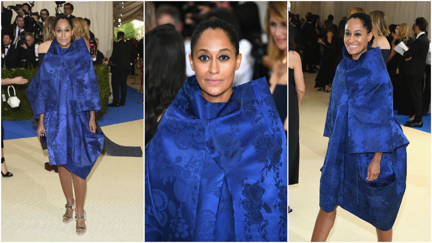Tracee Ellis Ross in a sculptural blue dress by Comme des Garcons at the Met Gala.
