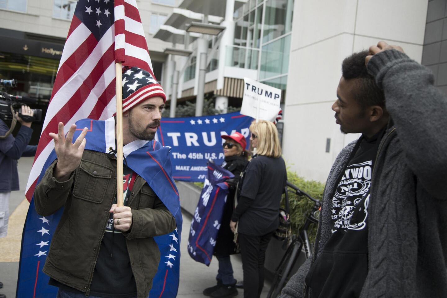 Protesters rally in support of US President Donald Trump at Academy Awards