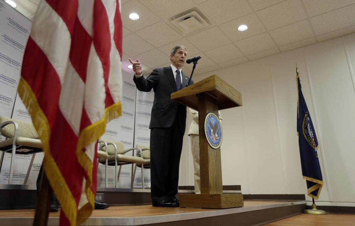 Sloan Gibson, acting secretary of Veterans Affairs, speaks to the media during a visit to the Audie L. Murphy VA Medical Center in San Antonio on June 6.