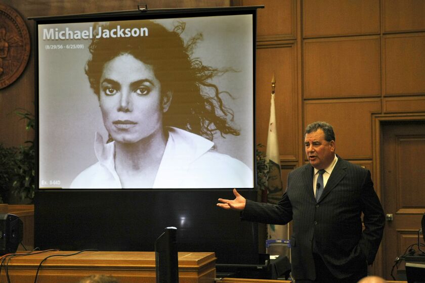 Brian Panish, attorney for Michael Jackson's family, delivers his closing argument to jurors in a packed courtroom in downtown Los Angeles.