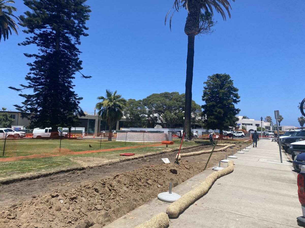 Construction has begun on a temporary bocce court at the La Jolla Recreation Center.
