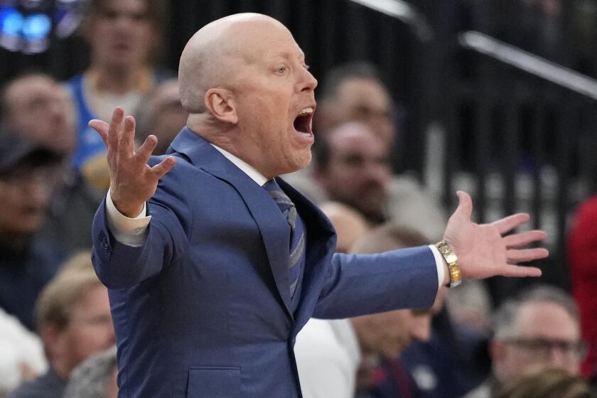 UCLA head coach Mick Cronin reacts to a call by the referees in the second half of a Sweet 16.